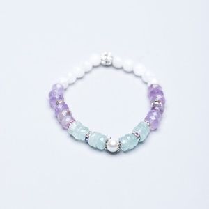 Gemstone Stretch Bracelet with Amethyst, Aquamarine, Moonstone and Pearl